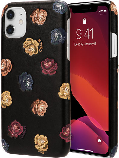 Coach Printed Leather Slim Wrap Case For Iphone 11 Dreamy Peony Rainbow Black Verizon