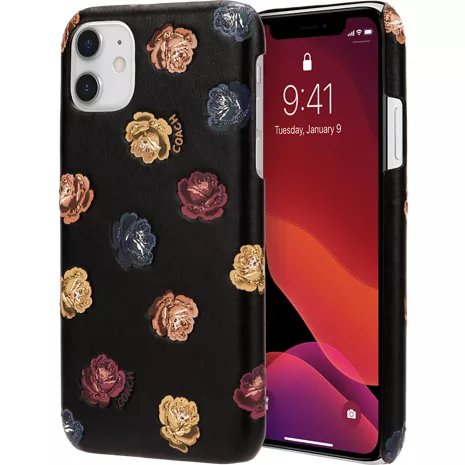 Coach Printed Leather Slim Wrap Case for iPhone 11 - Dreamy Peony Rainbow/Black