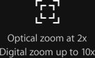 Optical zoom at 2x, digital zoom up to 10x