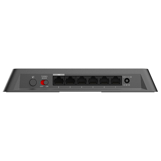 Back view of D-Link 6-Port Multi-Gigabit Unmanaged Switch.