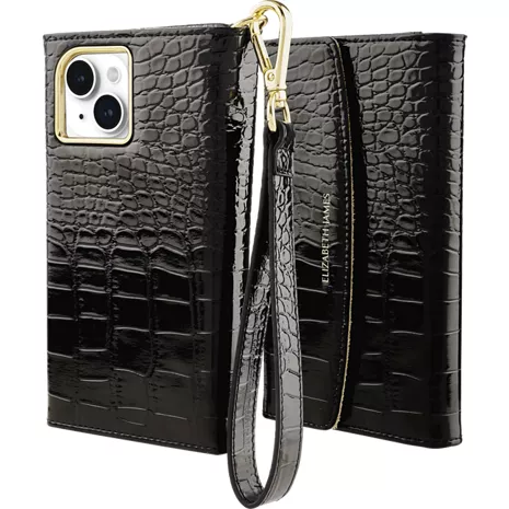 Elizabeth James Wristlet Folio Case with MagSafe for iPhone 15, iPhone 14, and iPhone 13 - Black Croc