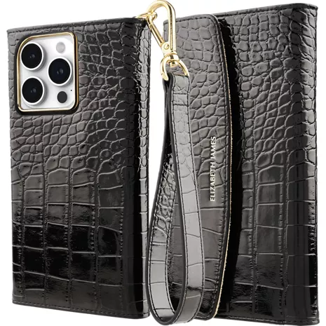 Elizabeth James Wristlet Folio Case with MagSafe for iPhone 15 Pro Max - Black Croc