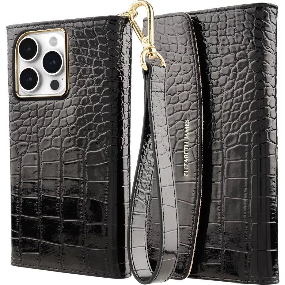 Elizabeth James Wristlet Folio Case with MagSafe for iPhone 15 Pro Max - Black Croc | Verizon