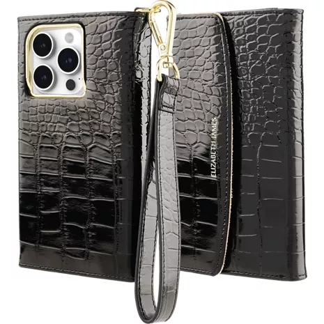 Elizabeth James Wristlet Folio Case with MagSafe for iPhone 15 Pro - Black Croc