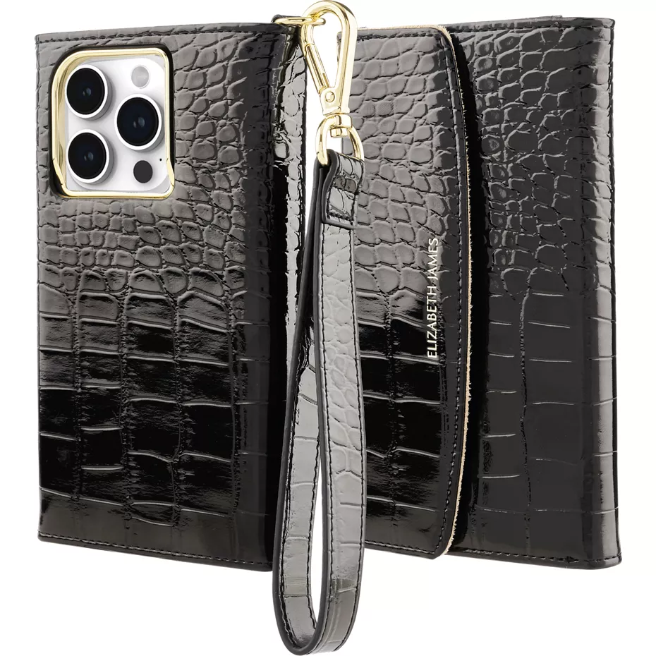 Elizabeth James Wristlet Folio Case with MagSafe for iPhone 15 Pro - Black Croc | Verizon