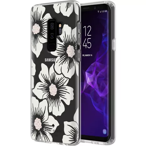 kate spade new york Flexible Hardshell Case for Galaxy S9+ - Hollyhock Floral Clear/Cream with Stones