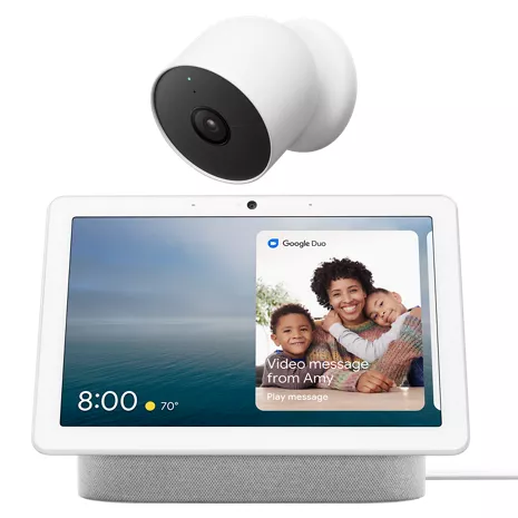 Google Nest Hub Max and Camera Battery Bundle - Chalk