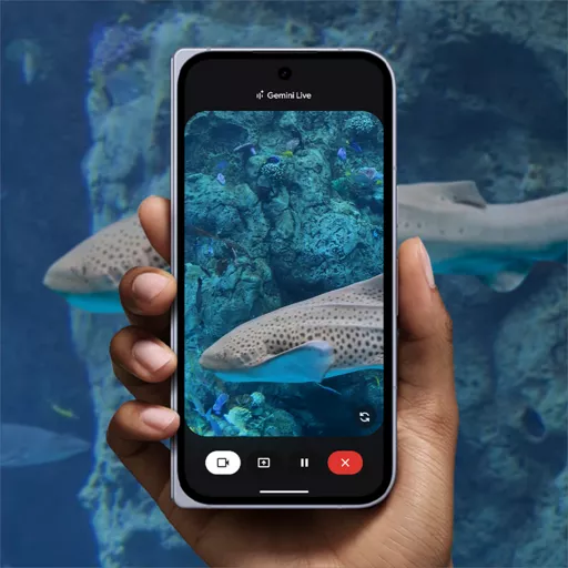 Share your camera in Gemini Live to talk through what’s around you.<sup>6</sup>