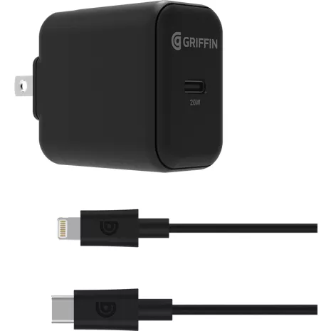 Griffin PowerBlock USB-C 20W Wall Charger with USB-C to Lightning Cable