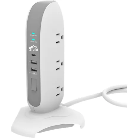 GRiP Protector de sobretensión de torre de 5 tomacorrientes con 2 puertos USB/1 puerto USB-C