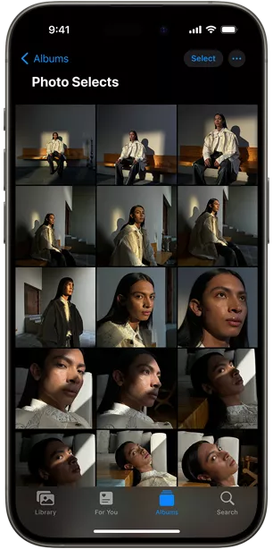 A collection of photos in Photos app on iPhone 15 Pro.