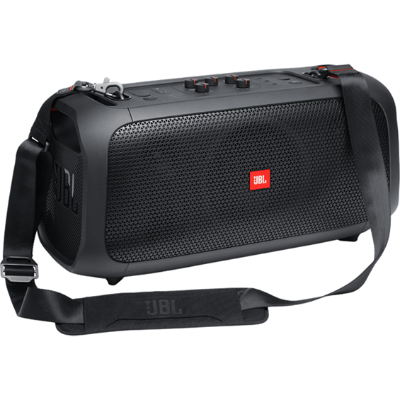 Front angle view of JBL Party Box On-The-Go.