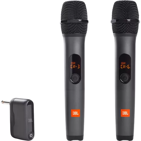 JBL Dos micrófonos inalámbricos con receptor tipo adaptador