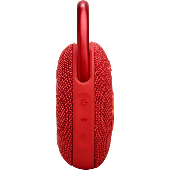 Right side view of red JBL Clip 5 Ultra-portable Waterproof Speaker.