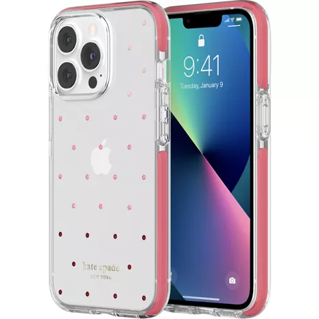 kate spade new york Defensive Hardshell Case for iPhone 13 Pro - Pin Dot Ombre Pink/Clear