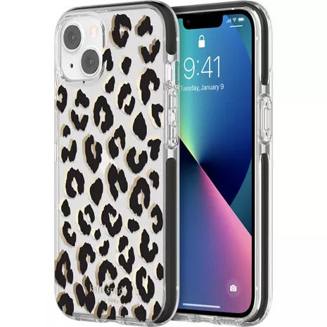 kate spade new york Defensive Hardshell Case for iPhone 13 - City Leopard Black/Clear