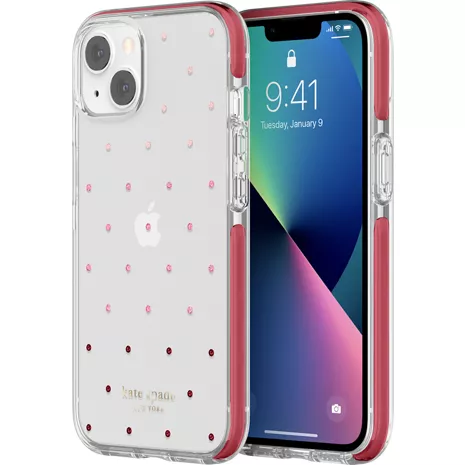 kate spade new york Defensive Hardshell Case for iPhone 13 - Pin Dot Ombre Pink/Clear