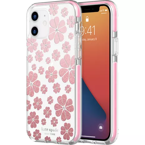 kate spade new york Funda dura para el iPhone 12/iPhone 12 Pro - Floral Glitter Ombre/transparente