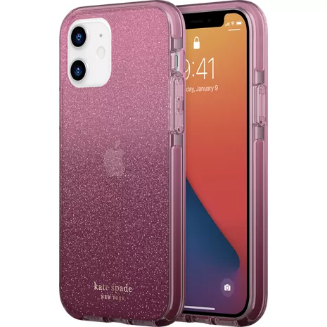 kate spade new york Defensive Hardshell Case for iPhone 12/iPhone 12 Pro - Glitter Ombre Magenta