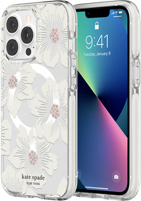 Kate Spade New York Defensive Hardshell Case With Magsafe For Iphone 13 Pro Hollyhock Floral Clear Verizon