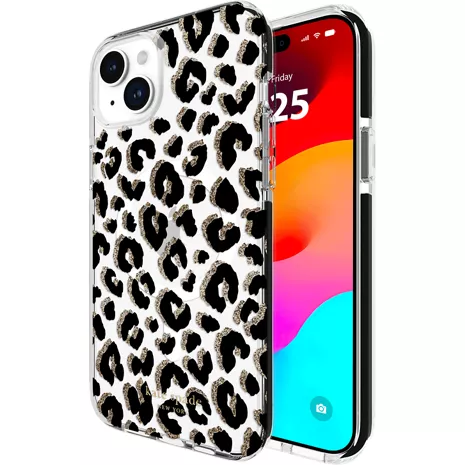kate spade new york Tough Protective Case with MagSafe for iPhone 15 Plus - City Leopard Glitter