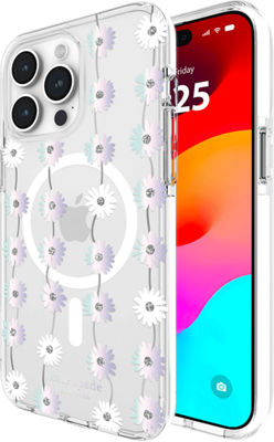 Kate Spade New York Apple iPhone 15 Plus/iPhone 14 Plus Protective Case  with MagSafe - Black & White Floral with Gems