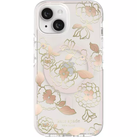 kate spade new york Defensive Hardshell Case with MagSafe for iPhone 14 and iPhone 13 - Gold Floral
