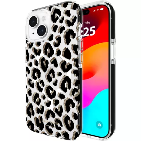 kate spade new york Tough Protective Case with MagSafe for iPhone 15, iPhone 14, and iPhone 13 - City Leopard Glitter