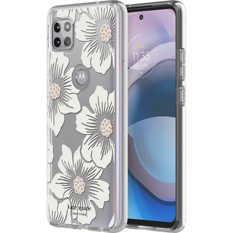 kate spade new york Protective Hardshell Case for motorola one 5G UW ace - Hollyhock Floral Clear