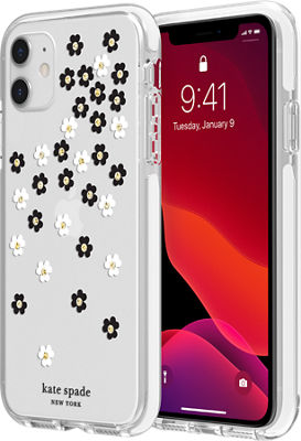 Kate Spade New York Defensive Hardshell Case For Iphone 11 Scattered Flowers Black White Gold Gems Clear Verizon