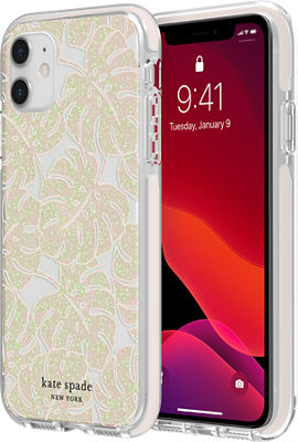 kate spade new york Defensive Hardshell Case for iPhone 11 - Island Leaf  Pink Glitter/Clear | Verizon