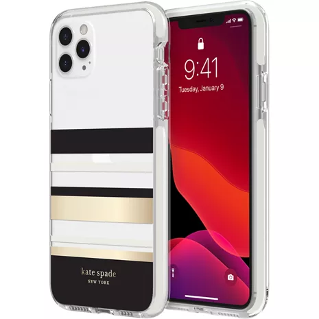 kate spade new york Defensive Hardshell Case for iPhone 11 Pro Max - Park Stripe Gold Foil/Clear