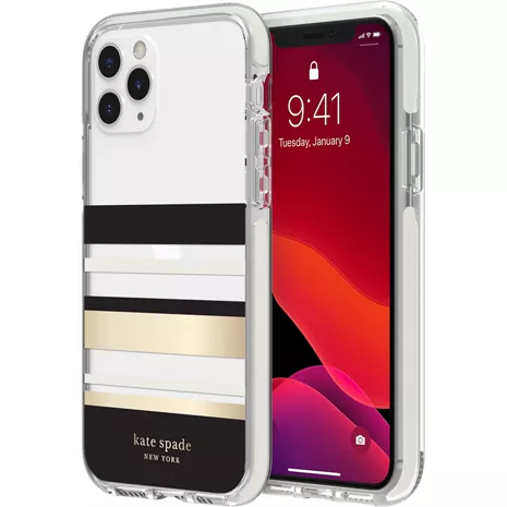 kate spade new york Defensive Hardshell Case for iPhone 11 Pro - Park Stripe Gold Foil/Clear
