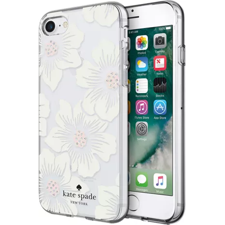 Funda dura flexible kate spade new york para el iPhone SE (3.ª gen.)/SE (2020)/8/7 - Hollyhock Floral Clear/Stones