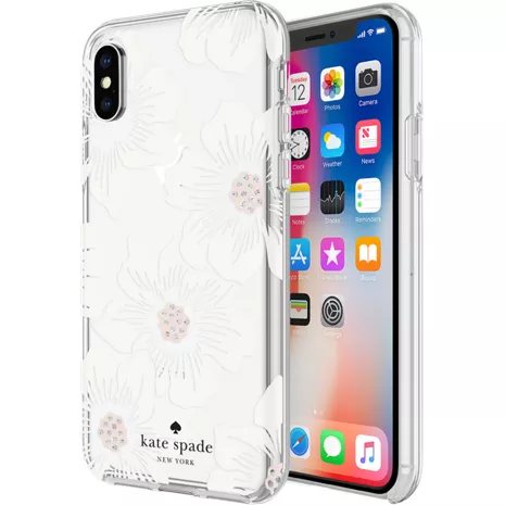 kate spade new york Flexible Hardshell Case for iPhone X - Hollyhock Floral Clear/Cream with Stones