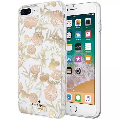kate spade new york Flexible Hardshell Case for iPhone 8 Plus/7 Plus - Blossom Pink/Gold with Gems