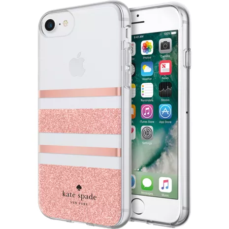 kate spade new york Flexible Hardshell Case for iPhone 8 - Charlotte Stripe Rose Gold Foil/Rose Gold Glitter
