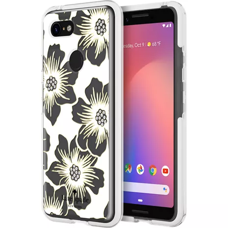 kate spade new york Defensive Hardshell Case for Pixel 3 - Reverse Hollyhock Floral Clear/Cream with Stones