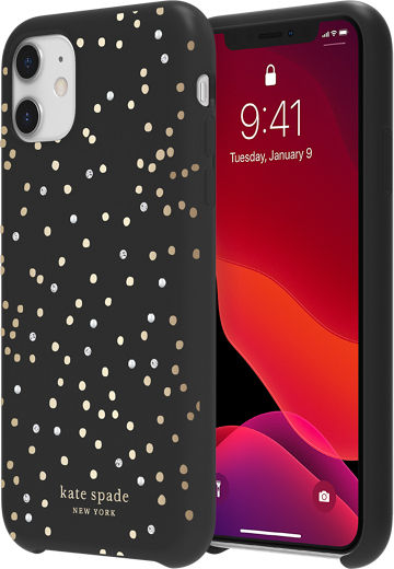 Kate Spade New York Protective Hardshell Case For Iphone 11 Soft Touch Disco Dots Black Gold Verizon