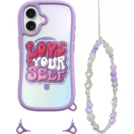 LAUT POP LOVIE Protective Case with MagSafe and Charm Bracelet for iPhone 16 - Lovely Purple