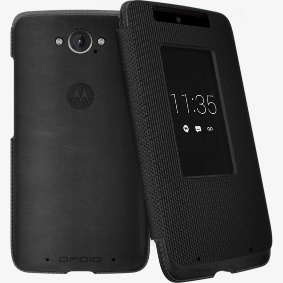 Motorola Flip Case for DROID Turbo - Black Leather and Ballistic Nylon - Verizon Wireless