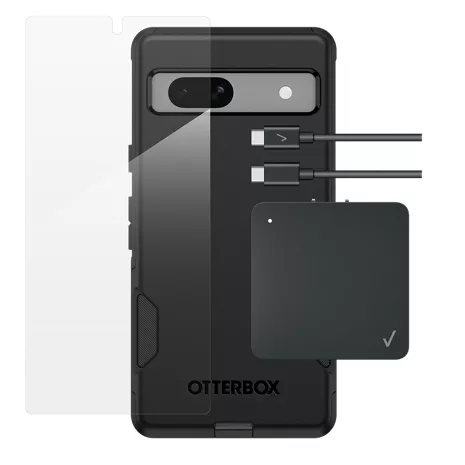 Otterbox Commuter Series Case, ZAGG Screen Protector and Verizon Charger for Pixel 7a Bundle