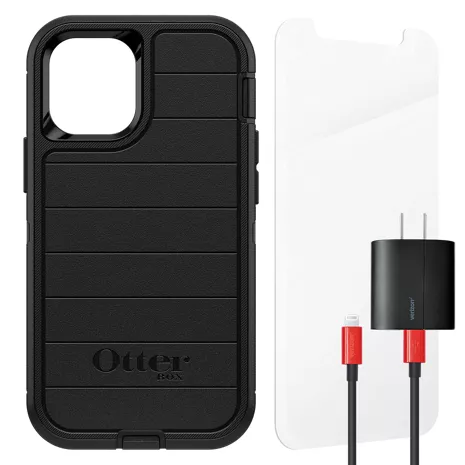 Paquete de funda OtterBox Defender Pro Series, protector de pantalla y cargador para el iPhone 12 mini