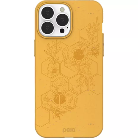 Funda protectora compostable Pela Honey (Hive Edition) para el iPhone 13 Pro Max