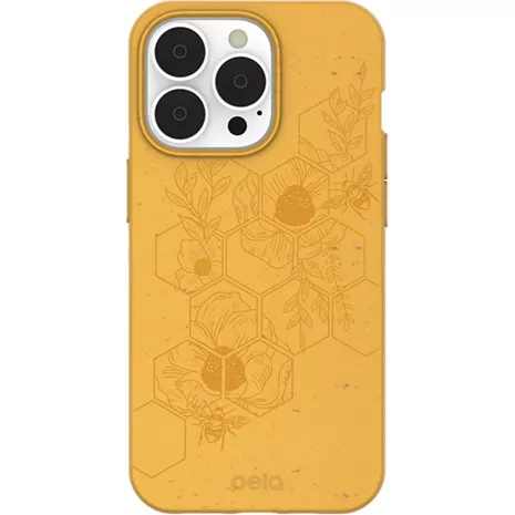 Funda protectora compostable Pela Honey (Hive Edition) para el iPhone 13 Pro