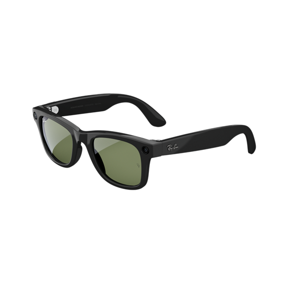 Front left angle view of Ray-Ban Meta Wayfarer Large Frames with Plano G15 Green Lenses.