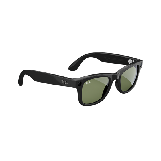 Front right angle view of Ray-Ban Meta Wayfarer Large Frames with Plano G15 Green Lenses.