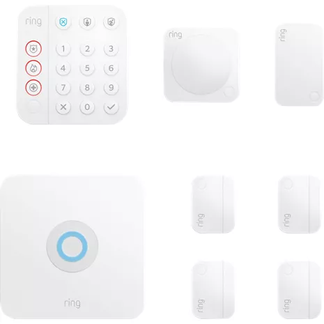 Ring Alarm 8-piece Home Security Kit (Gen 2) with Included Panic Button,  Motion Detector and Contact Sensors