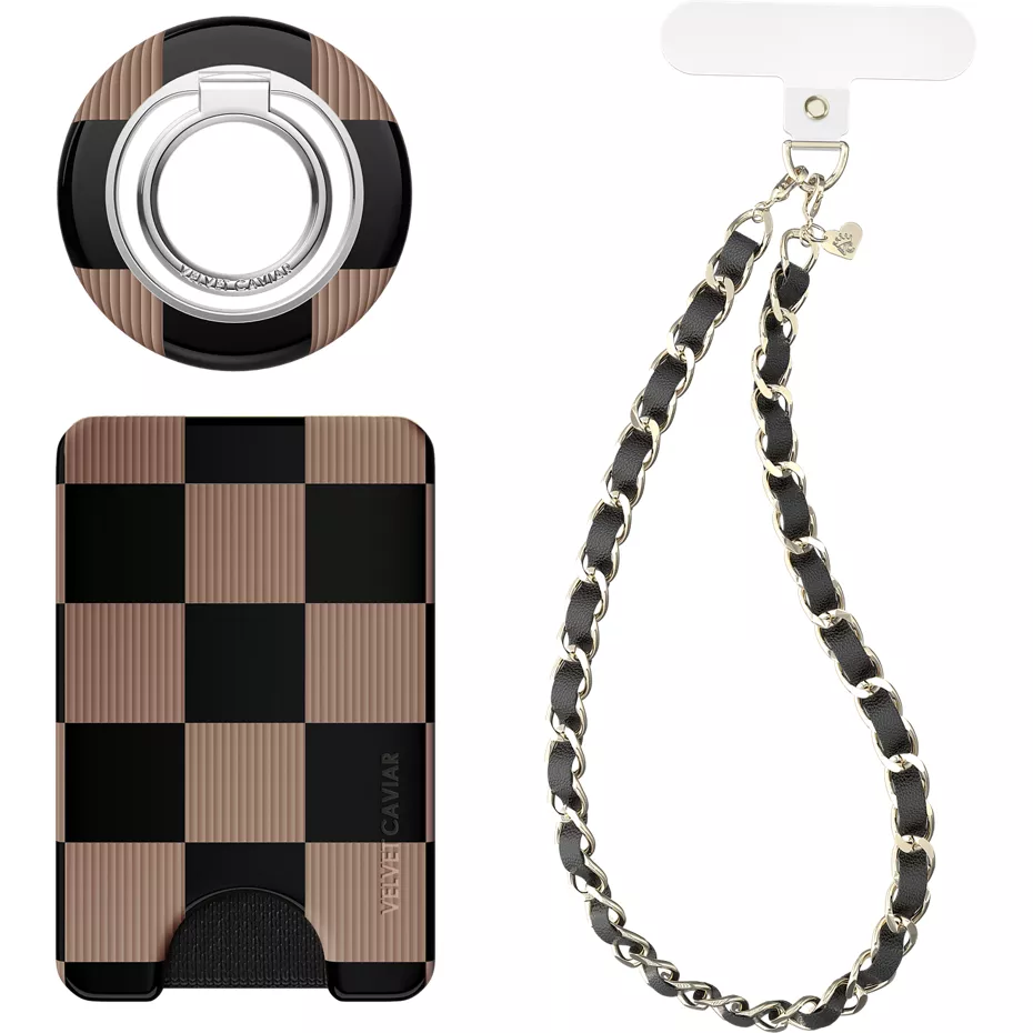 Velvet Caviar Phone Accessory Gift Set with MagSafe Wallet, Grip Stand and Wristlet - Mocha Vibe Checker | Verizon
