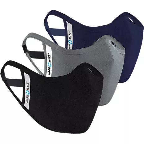 Safe+Mate Washable Cloth Mask 3 Pack L/XL - Black/Navy/Gray